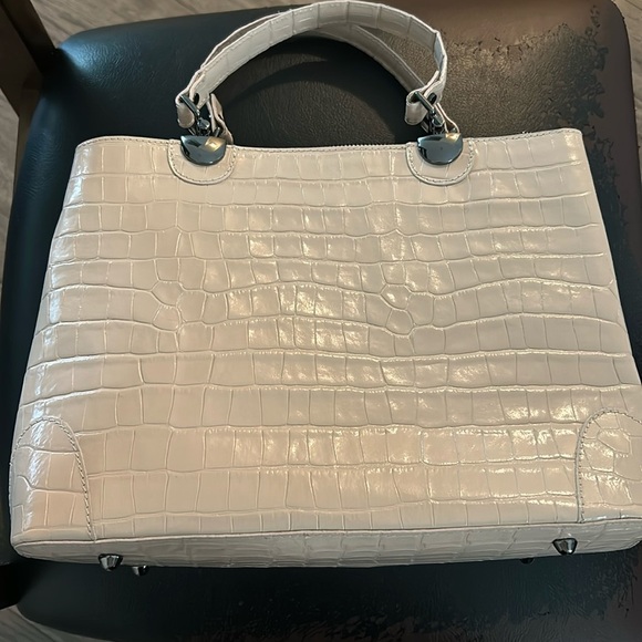 Firenze Croc Embossed Leather tote crossbody Tan - Picture 4 of 7